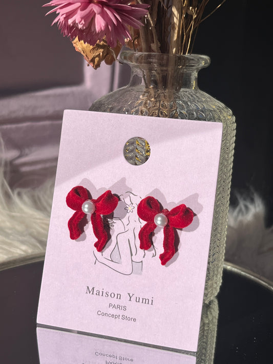 Red velvet bow earrings