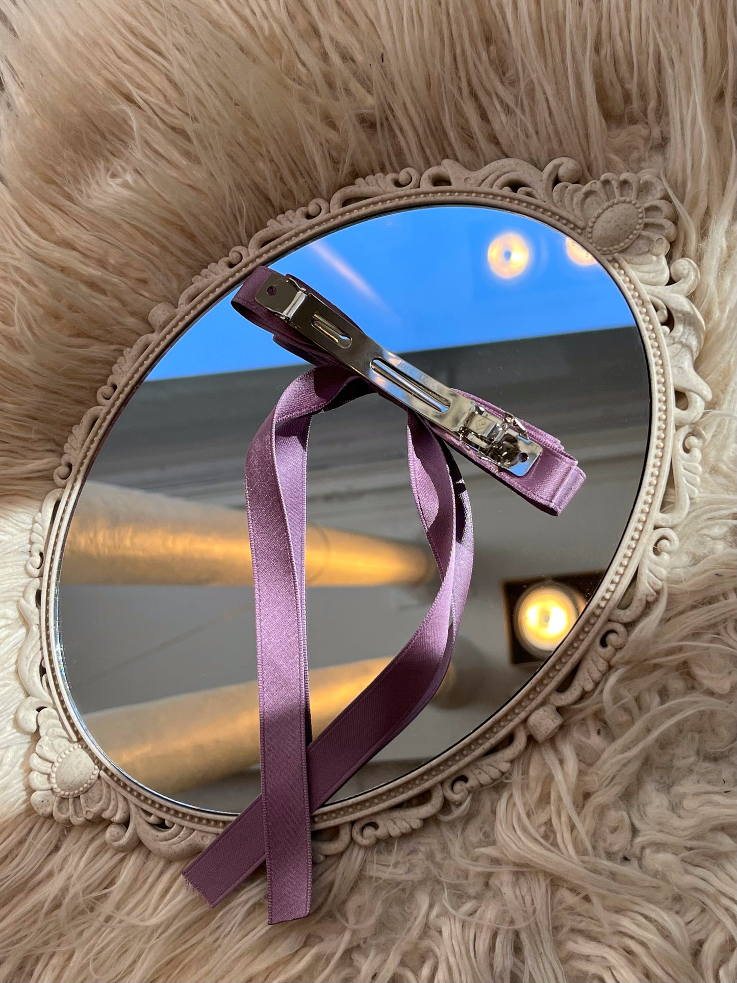 Barrette nœud ruban fin violet