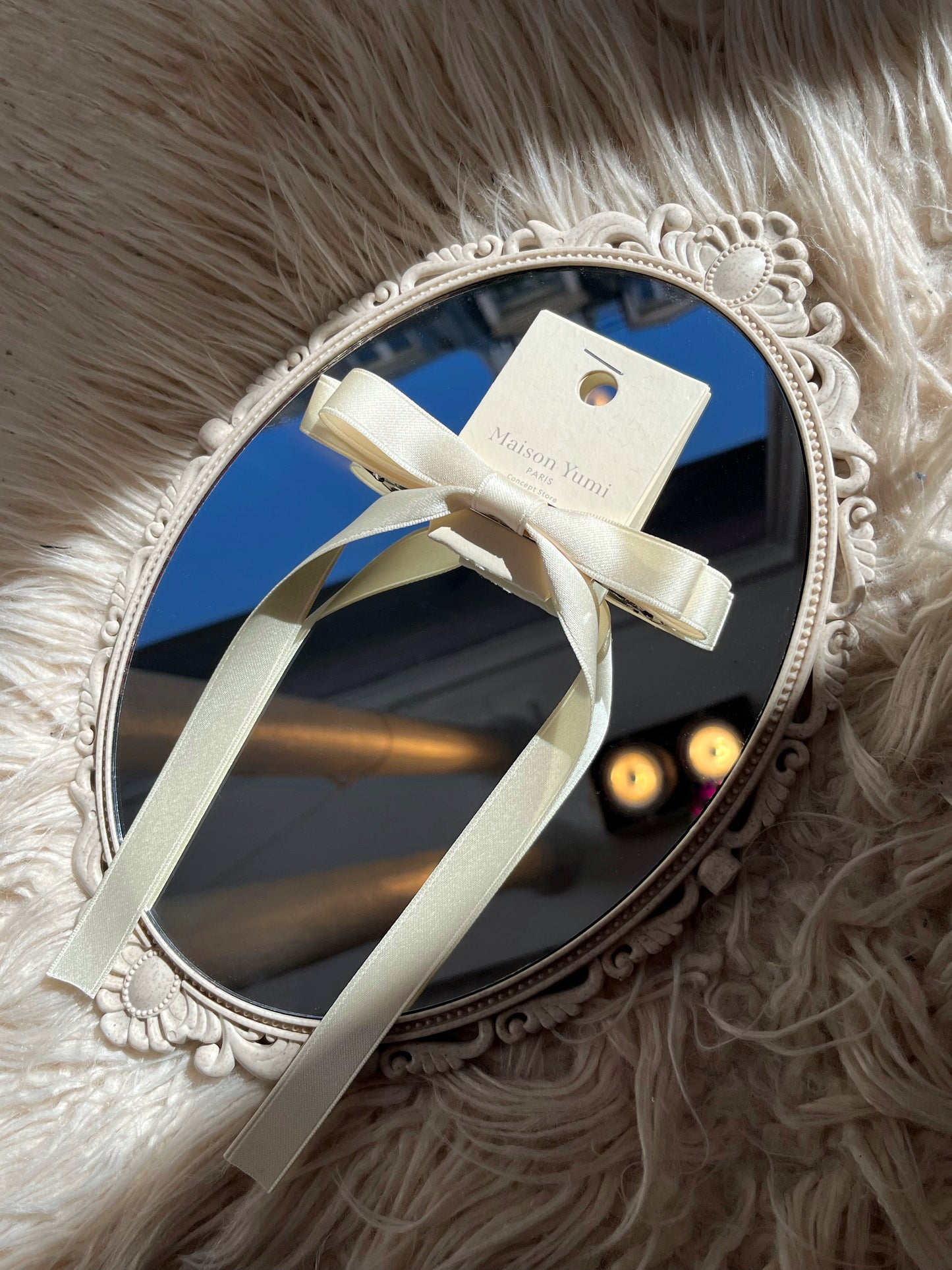 Barrette nœud ruban fin blanc cassé