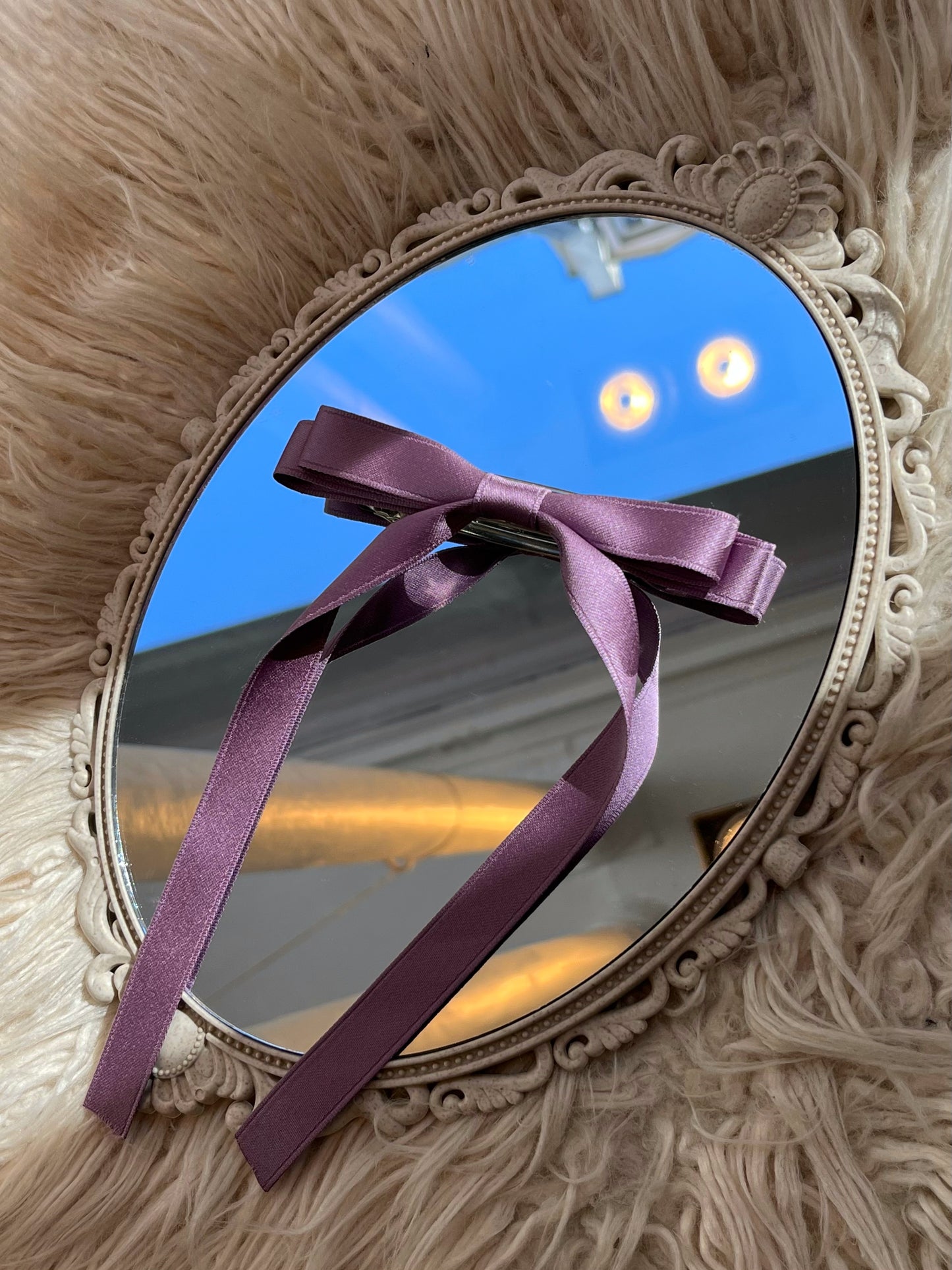 Barrette nœud ruban fin violet