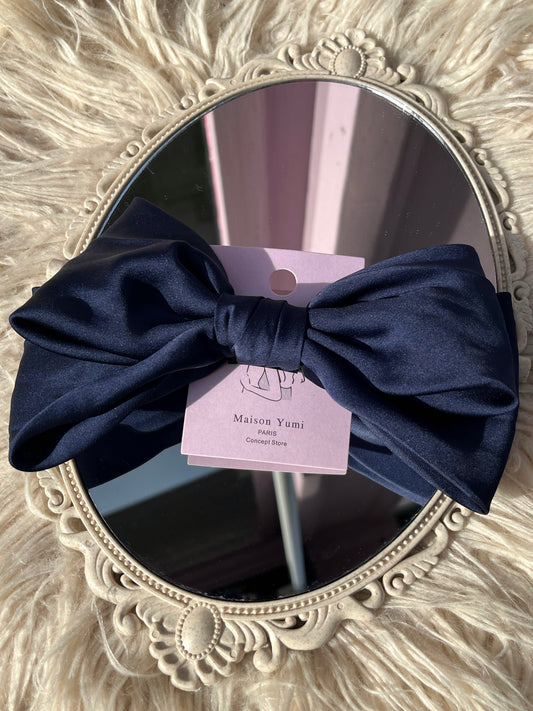 Midnight blue satin bow barrette