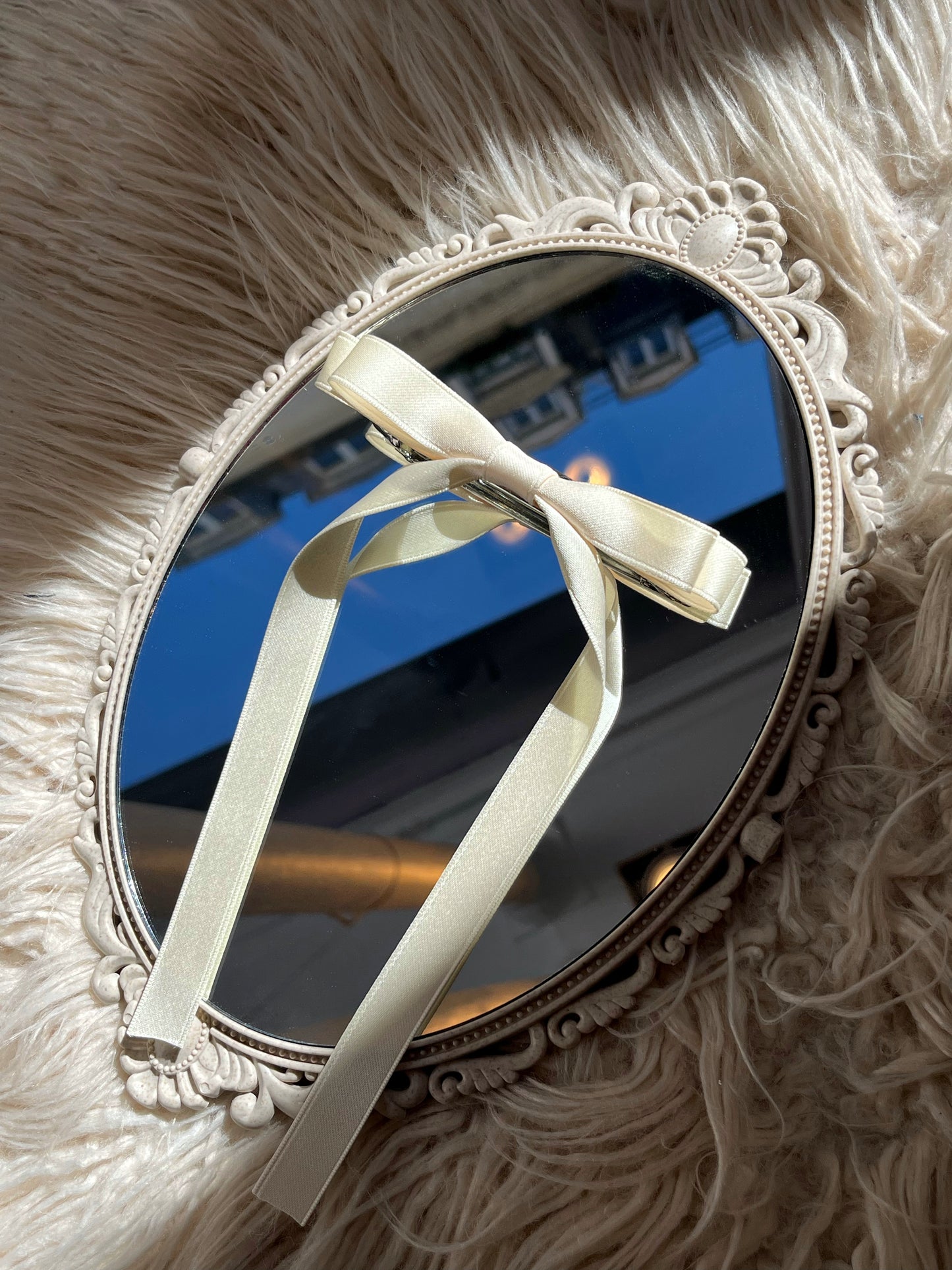 Barrette nœud ruban fin blanc cassé