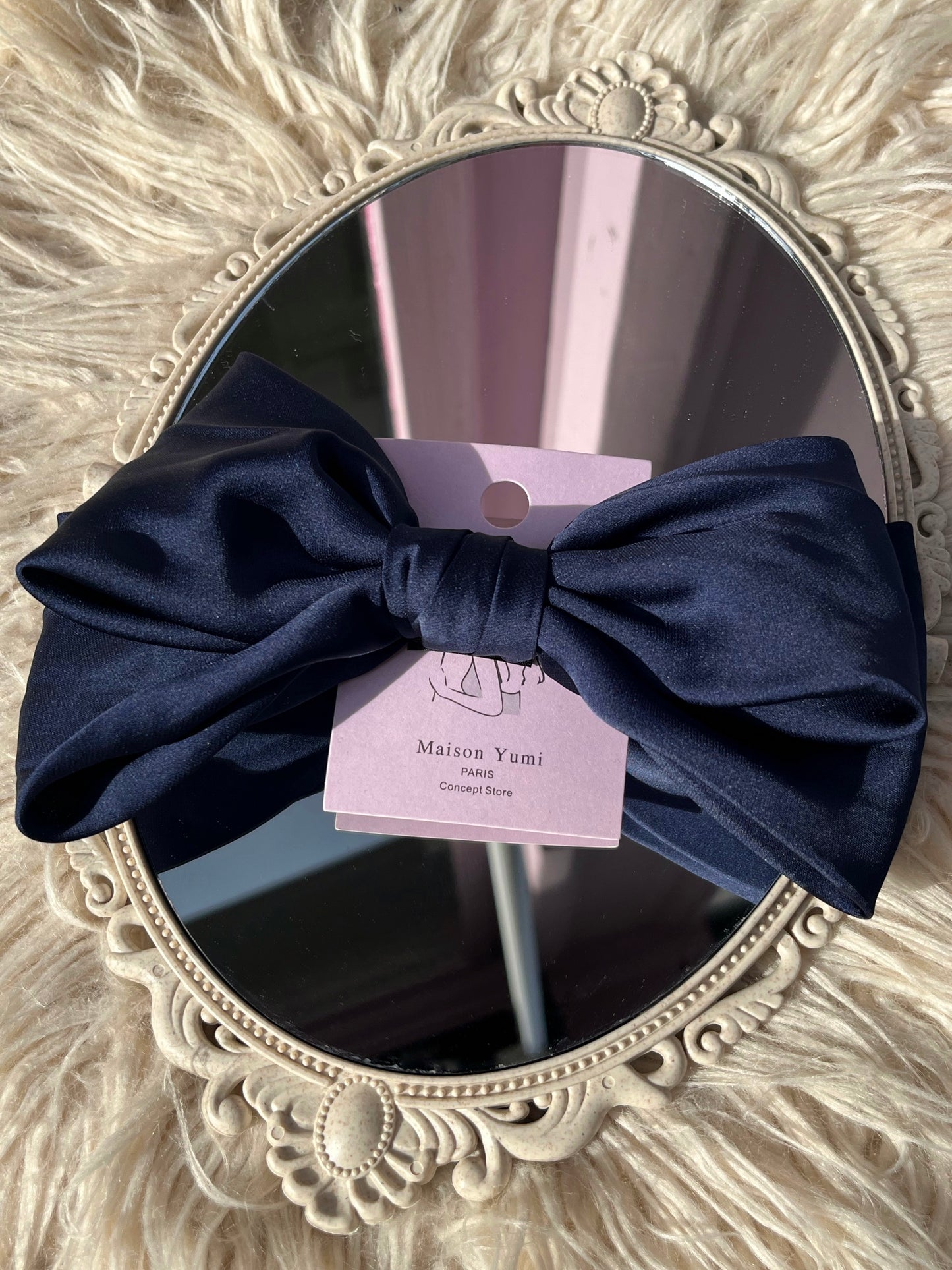 Barrette à noeud satiné bleu nuit